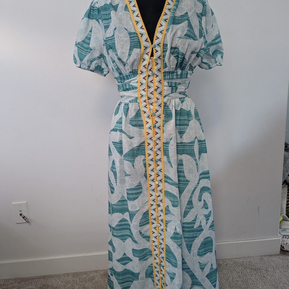Chic Teal and Yellow Patterned Maxi Dress